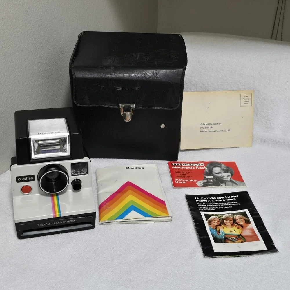 Polaroid One Step Instant Film Land Camera Rainbow Stripe Bundle Works Vintage